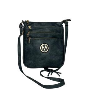 Mia K Collection Faux Leather Expandable Blue Shoulder & Crossbody Bag Marbled